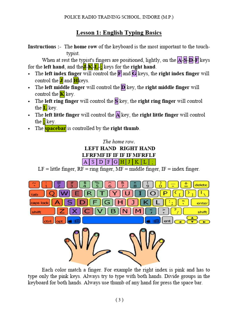 English Typing Lessons Overview | PDF | Hand | Office Work