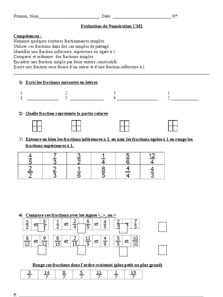 Exercices Fractions Cm2 Avec Corrigés Pdf Gratuit Eval Cm2 Fractions | PDF