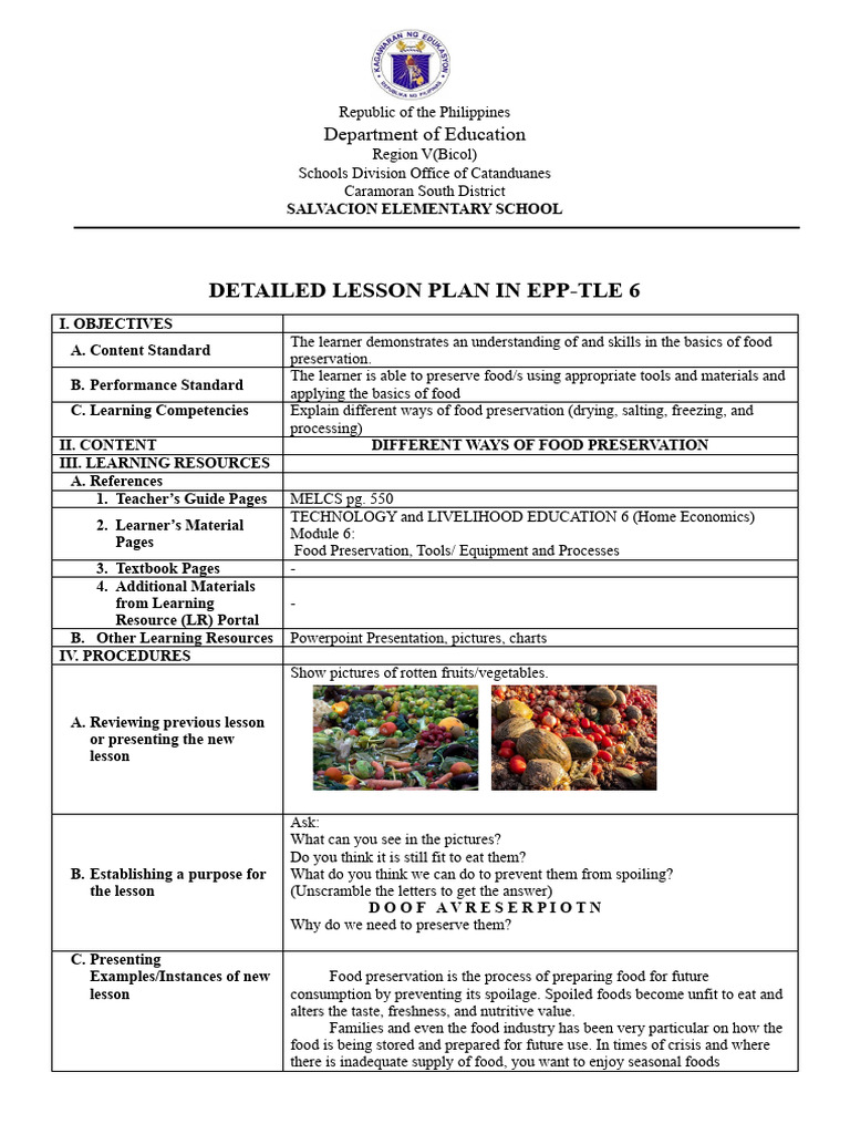 Food Preservation Methods Lesson Plan | PDF | Food Preservation | Pickling