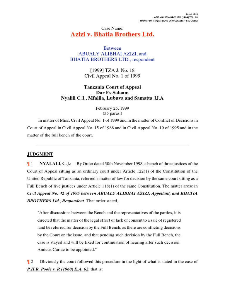 Azizi v. Bhatia Brothers Appeal Summary | PDF | Judgment (Law ...