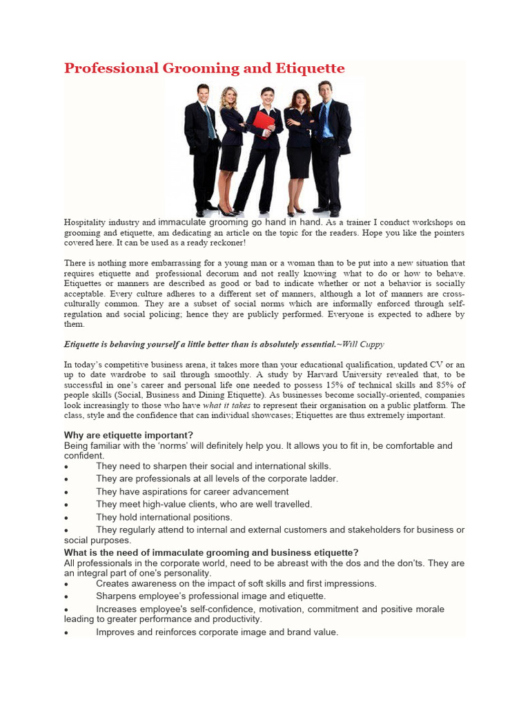 Notes On Professional Grooming and Etiquette | PDF | Etiquette | Body ...