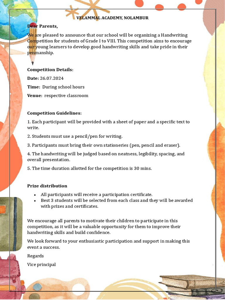 Handwriting Competition Announcement 2024 | PDF