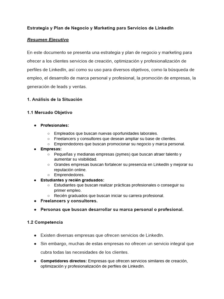 Plan de Marketing para LinkedIn | PDF | Marketing | Plan de negocios