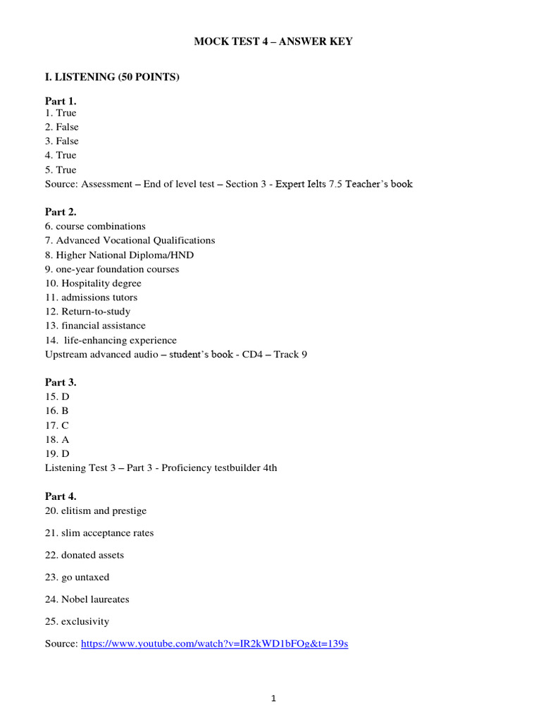 IELTS Mock Test 4 Answer Key | PDF | Adolescence | Mimicry