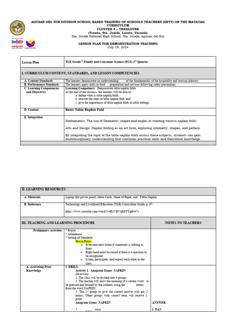 Training of Schools Teachers Demo Teaching Lesson Plan | PDF ...