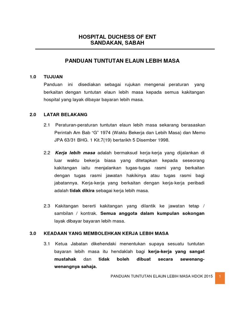 Panduan Tuntutan Elaun Lebih Masa 2015 | PDF