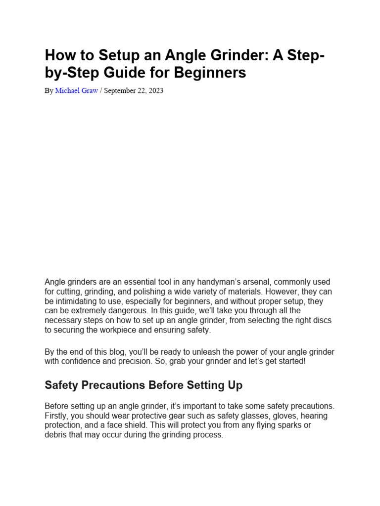 How To Setup An Angle Grinder Pdf Grinding Abrasive Cutting