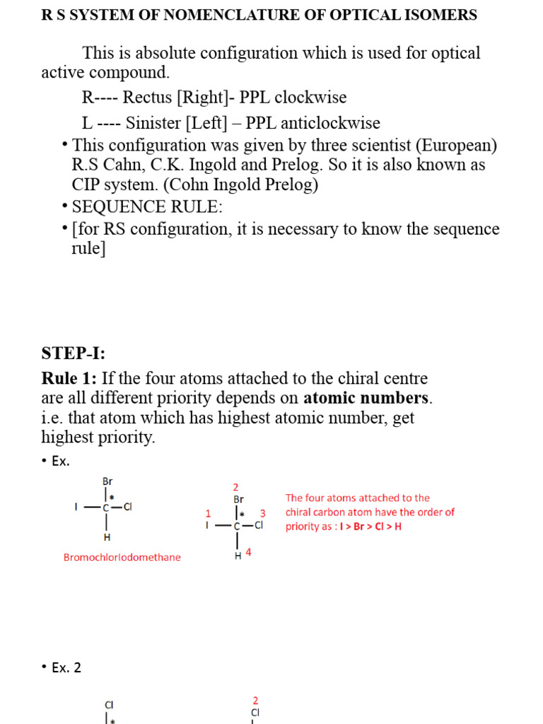 Unit - I R and S Configurational Notations | PDF | Chirality (Chemistry ...