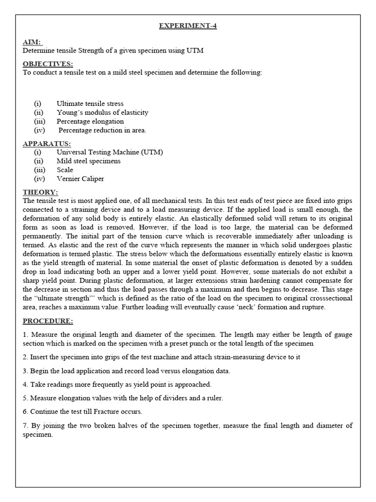 Tensile Strength Testing of Mild Steel | PDF | Deformation (Engineering ...