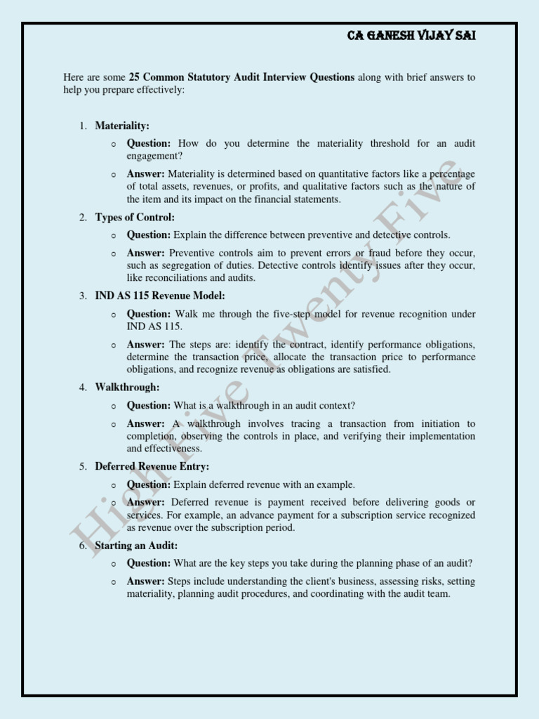 Statutory Audit Interview Questions Guide | PDF | Audit | Deferred Tax