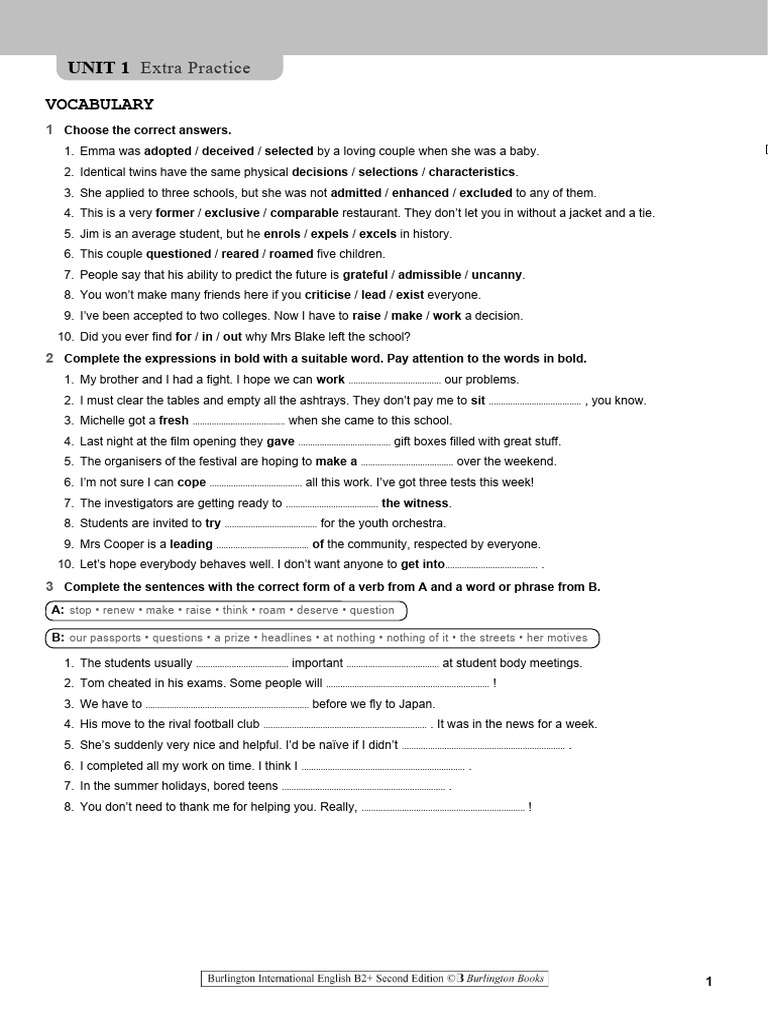 Vocabulary and Grammar Practice Guide | PDF