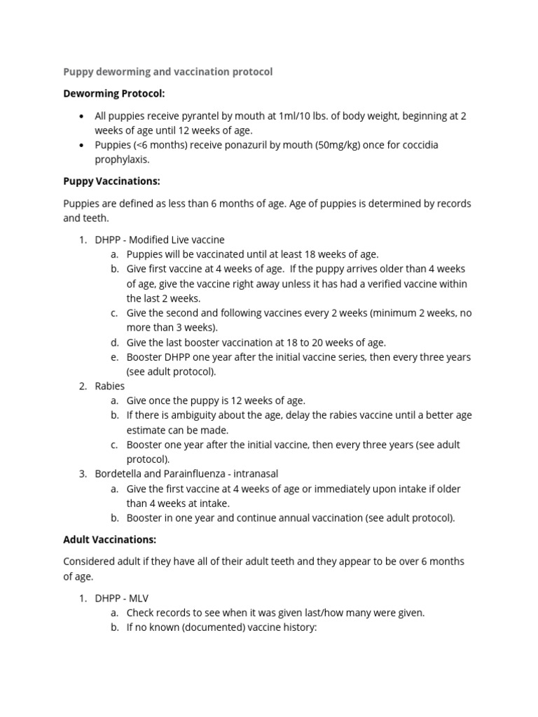 Puppy Protocol - Deworming - 8.16.2021 | PDF | Veterinary Medicine