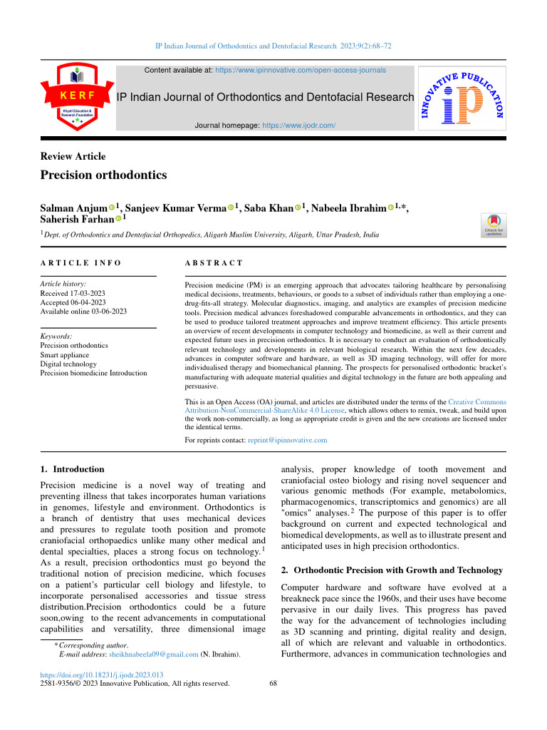 Precision Orthodontics: IP Indian Journal of Orthodontics and ...