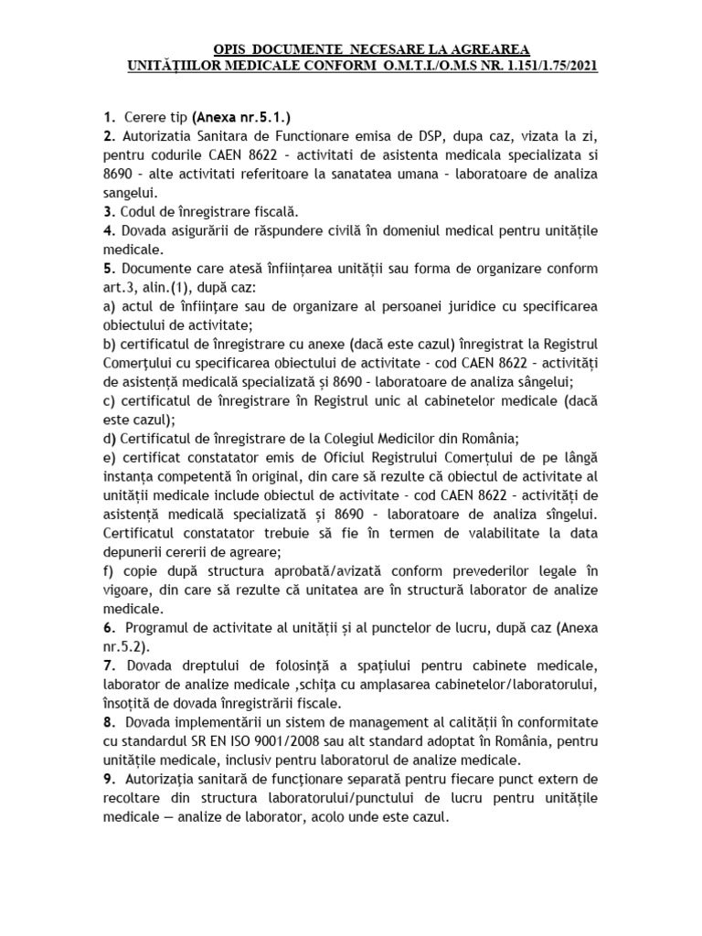 Model Opis Documente Agreare - Medical | PDF