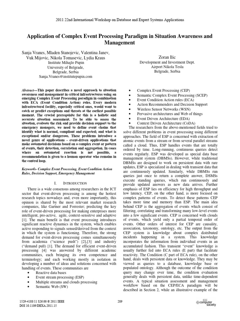 Application of Complex Event Processing Paradigm in Situation Awareness ...