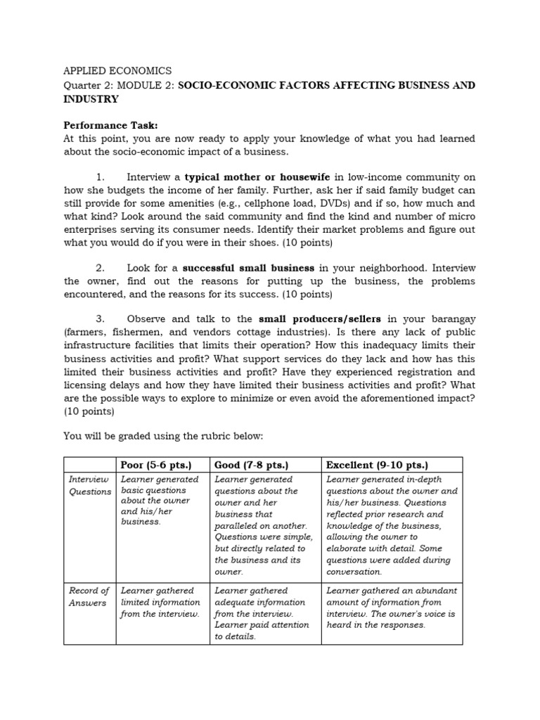 Applied economics module 2 q2 performance task pdf learning economies