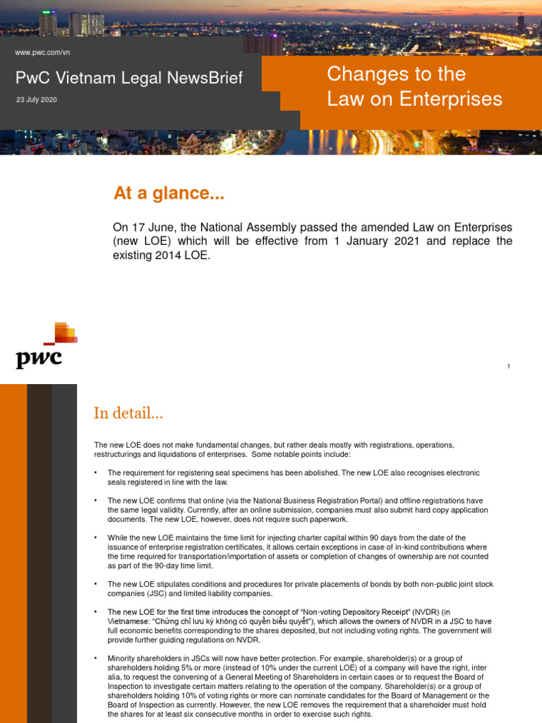 PWC Vietnam Legal Newsbrief Law On Enterprises | PDF | Joint Stock ...