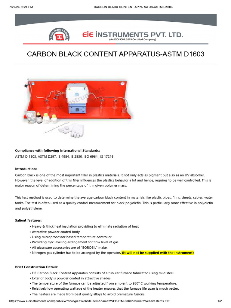 Carbon Black Content Testing Apparatus | PDF | Carbon | Plastic