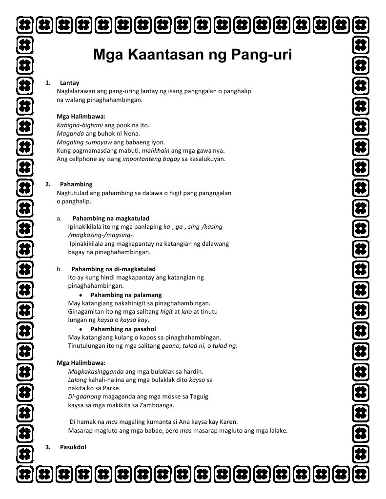 mga kaantasan ng pang uri
