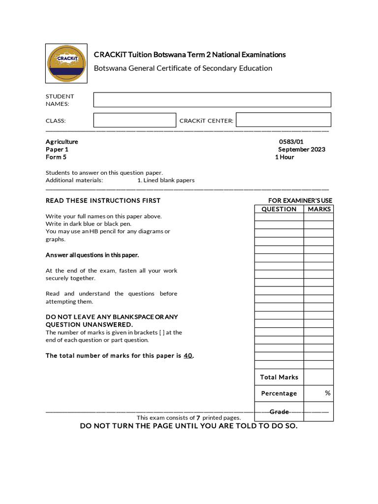 2023 BGCSE Agriculture Paper 1 Exam | PDF | Plants | Root