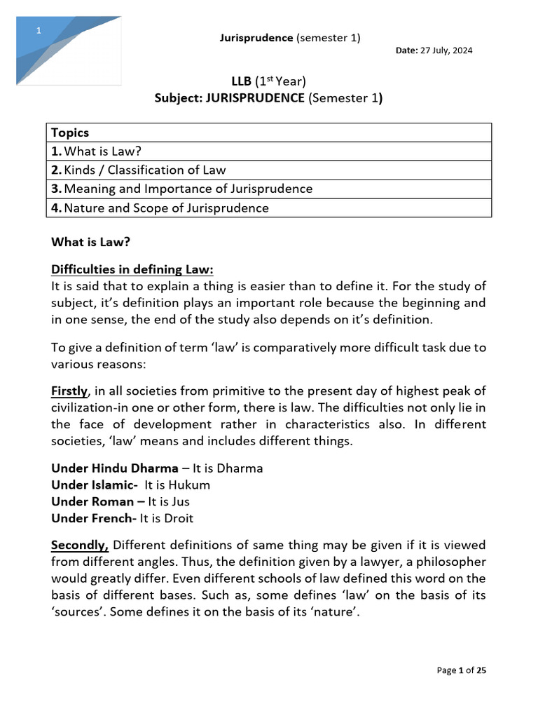 Jurisprudence Overview For Llb Students Pdf Jurisprudence Natural Law