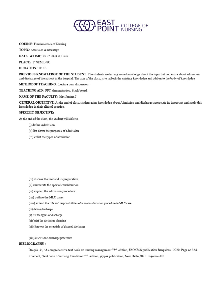 Admission and Discharge Procedures in Nursing | PDF | Injection ...