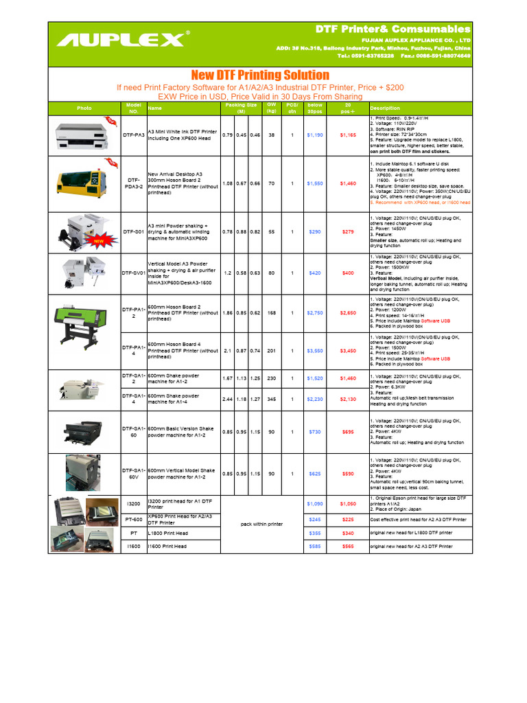 DTF Printers and Consumables Overview | PDF | Printer (Computing)
