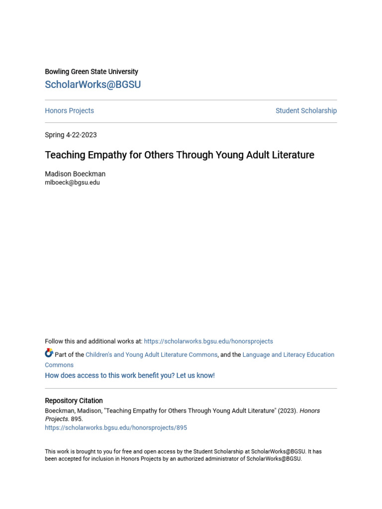 Teaching Empathy For Others Through Young Adult Literature | PDF ...