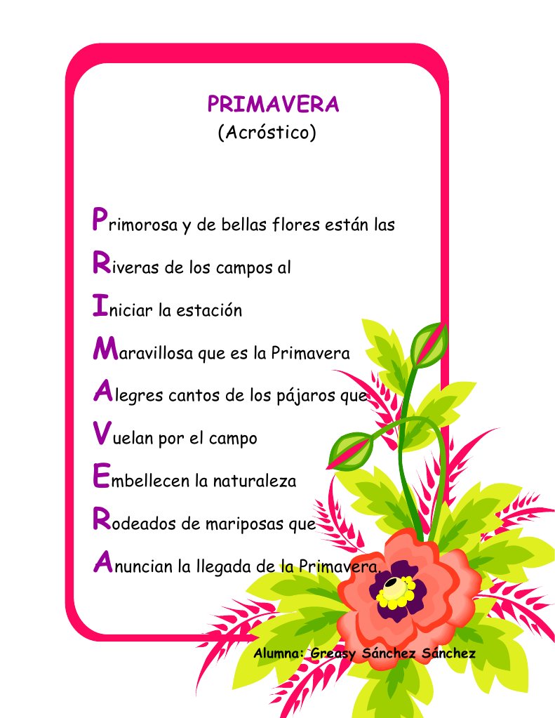 Acrostico Con La Palabra Primavera