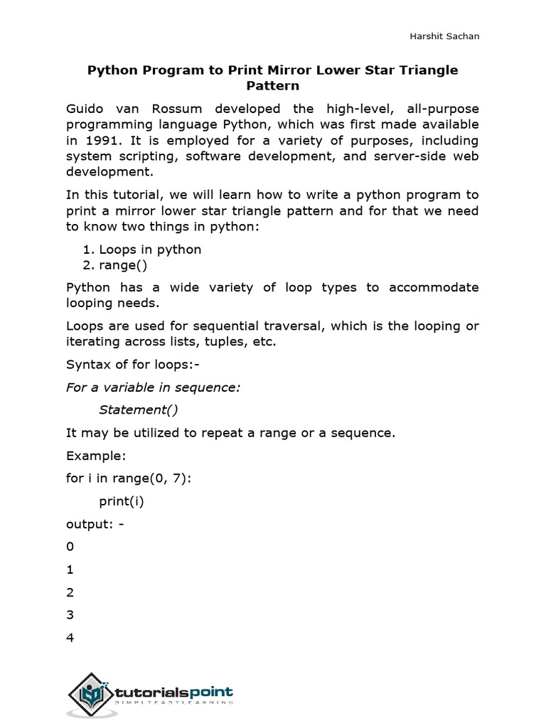 Python Program To Print Mirror Lower Star Triangle Pattern | PDF ...