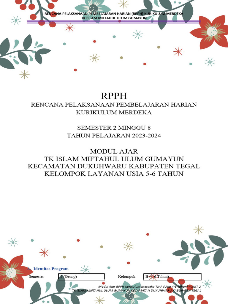 RPPH TK B Minggu 8 Sem 2 TP 2023-2024 | PDF