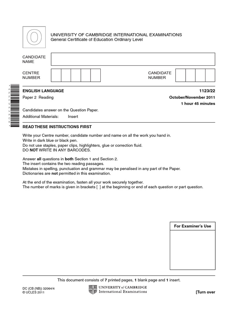 Cambridge O Level English Language Exam Guide | PDF