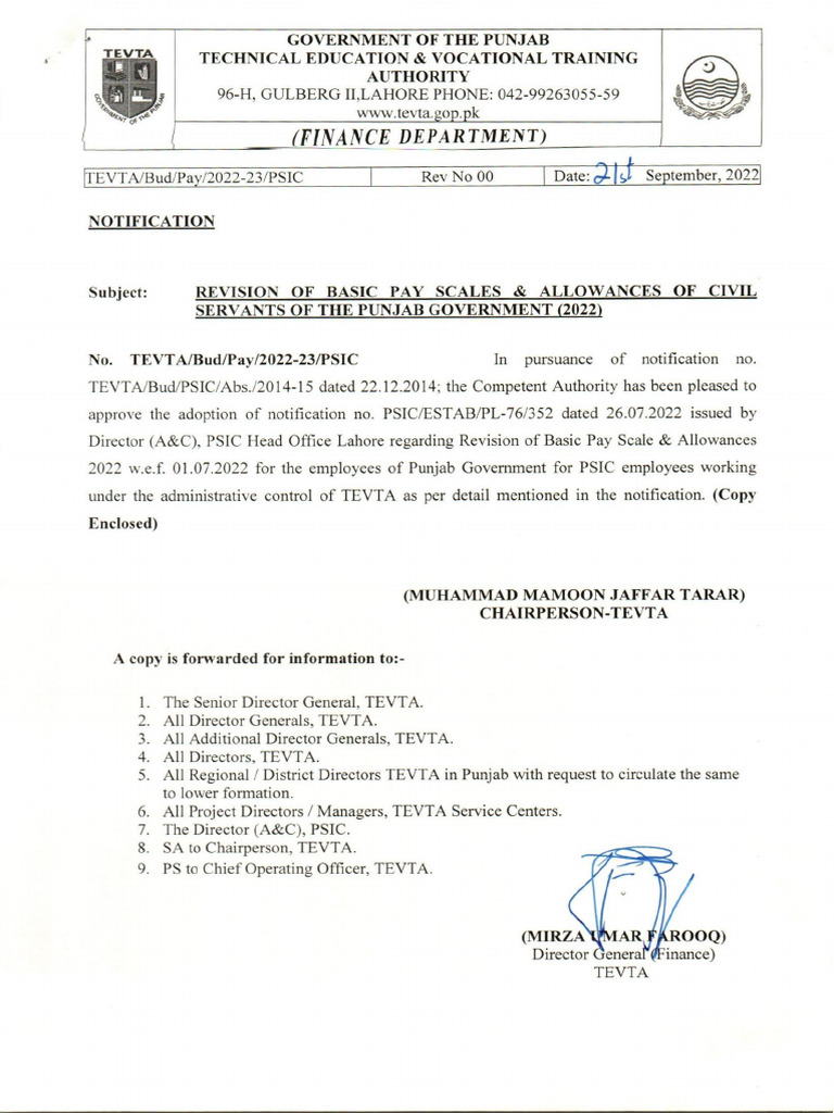 Revised Pay Scale 2022 (PSIC Employees) Notification Dt.21!09!22 | PDF