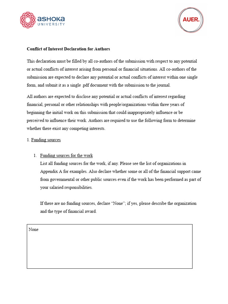 Conflict of Interest Declaration (1) PDF Conflict Of Interest