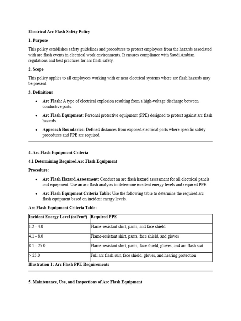 Electrical Arc Flash Safety Policy | PDF | Personal Protective ...