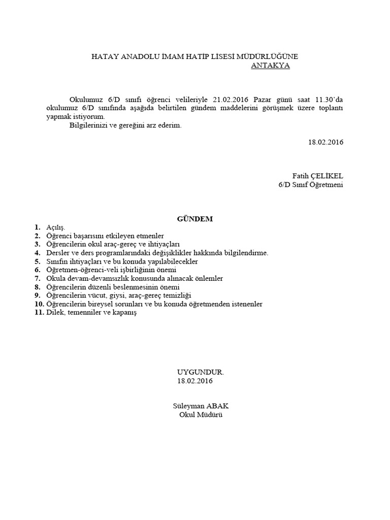 Veli toplantisi izin dilekcesi pdf