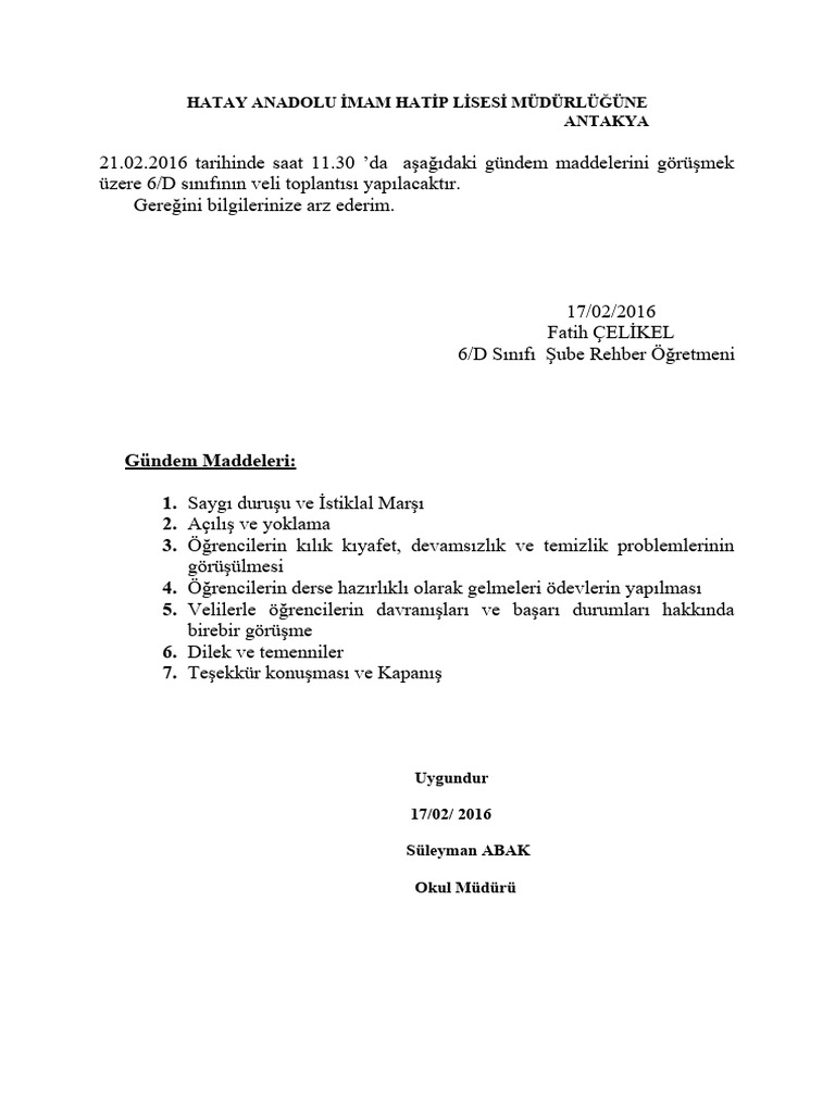 Veli toplantisi izin dilekcesi pdf