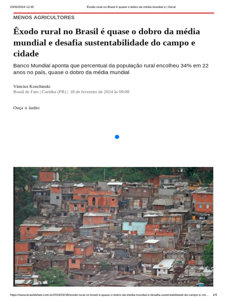 Êxodo Rural no Brasil: Desafios e Dados | PDF | Brasil | Agricultura