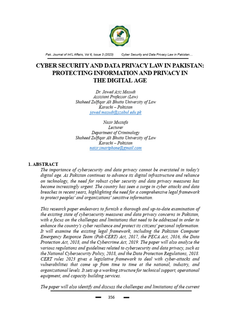 23 Cyber Security and Data Privacy Law in Pakistan Protecting ...