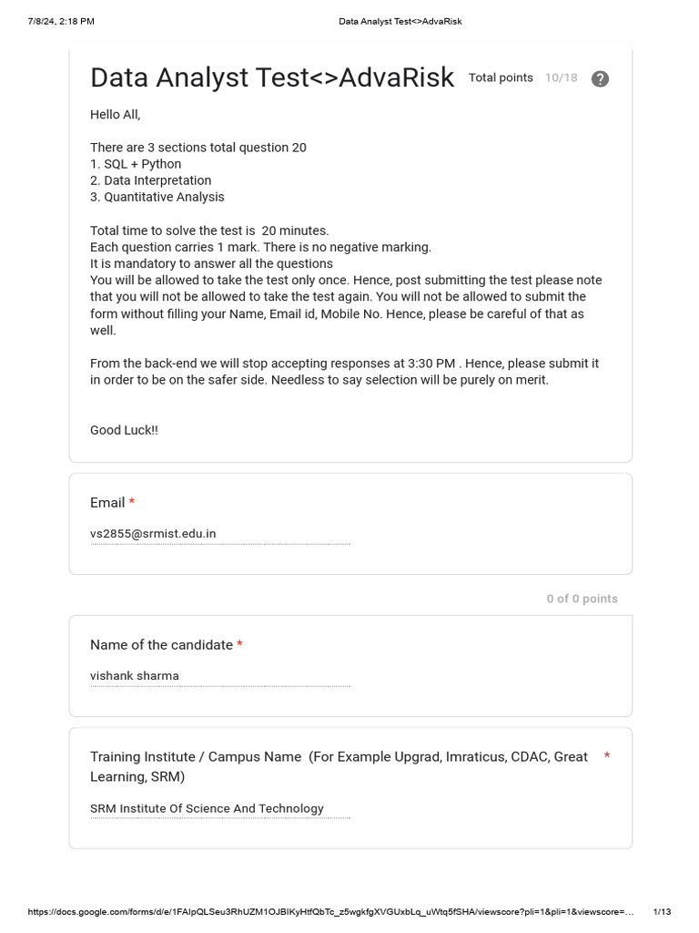 Data Analyst Test Overview for AdvaRisk | PDF | Data Analysis | Data ...