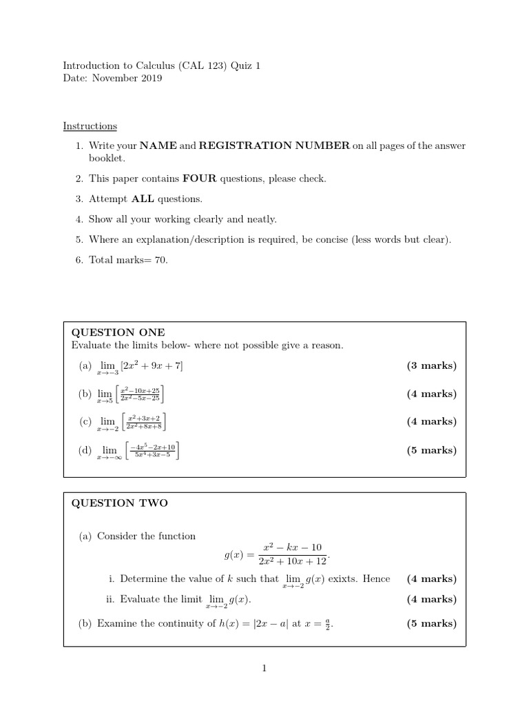 Cal123 Quiz1 | PDF | Mathematical Analysis | Calculus
