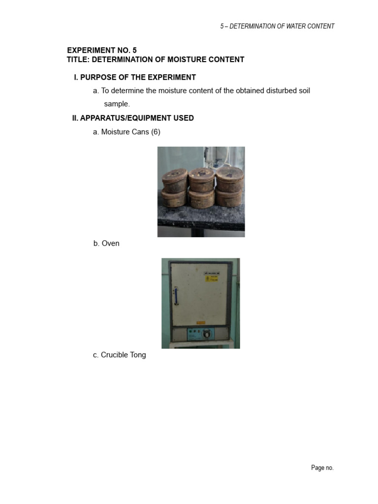 5 Determination of Moisture Content | PDF | Soil | Horticulture