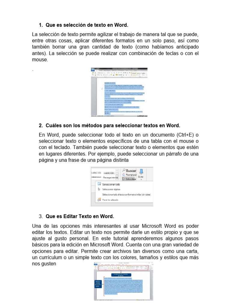 Selección y edición de texto en Word | PDF | Microsoft Word | Archivo ...