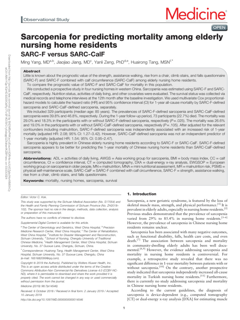 Sarcopenia For Predicting Mortality Among Elderly.76 | PDF | Ct Scan ...