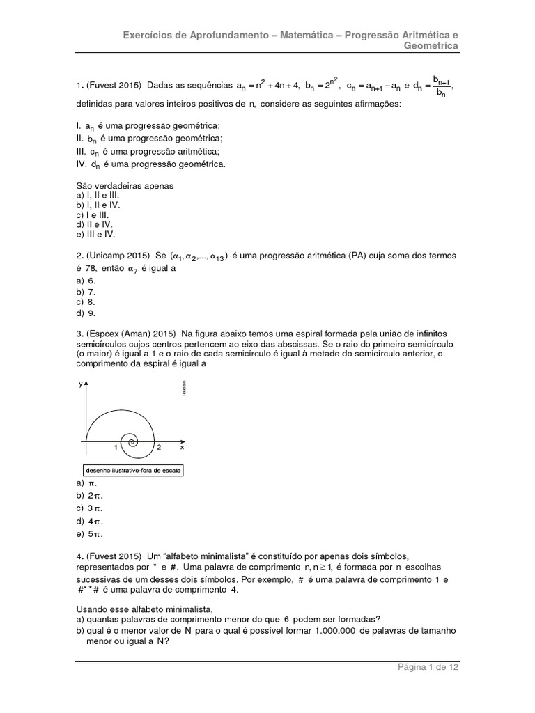 Exercícios sobre PA e PG para ENEM | PDF | Triângulo | Sequência