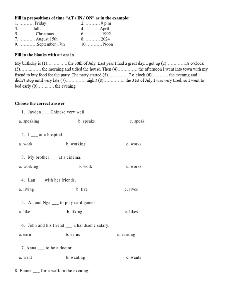 Prepositions and Verb Forms Exercise | PDF | Language Arts & Discipline