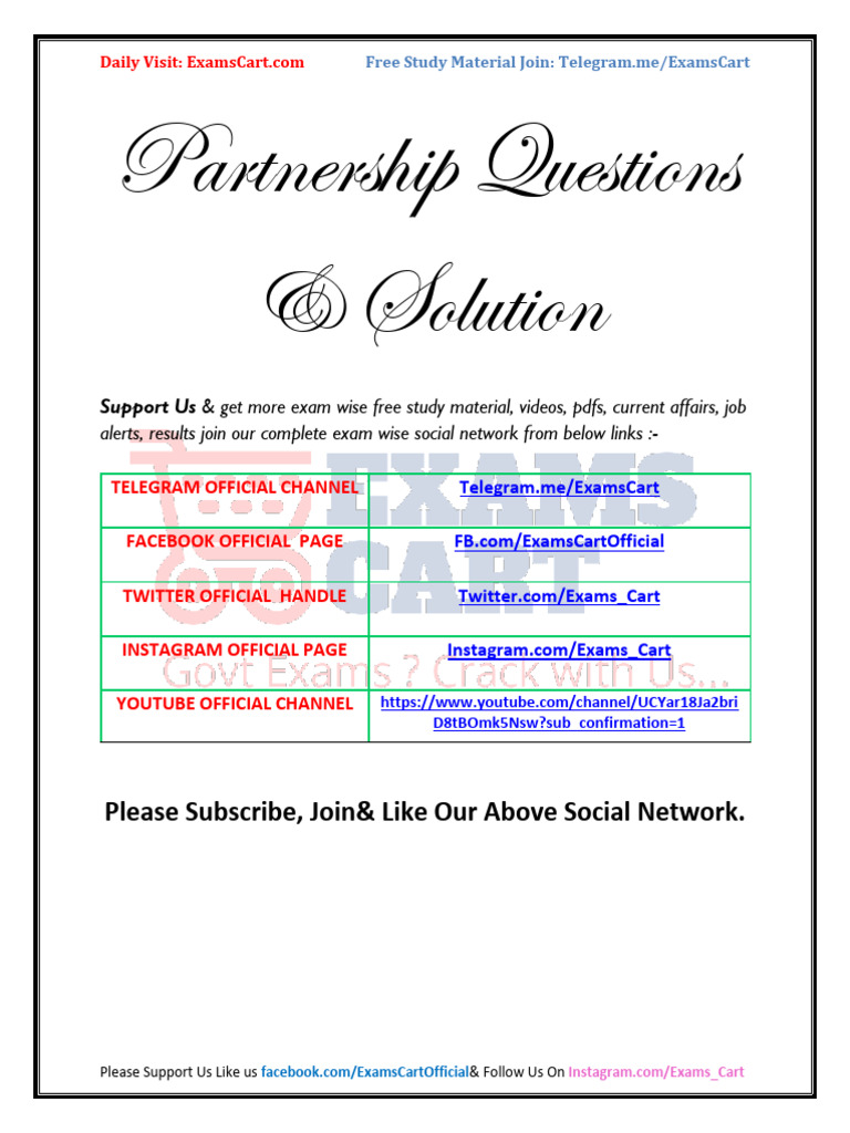 Partnership Questions & Solution: Please Subscribe, Join& Like Our ...