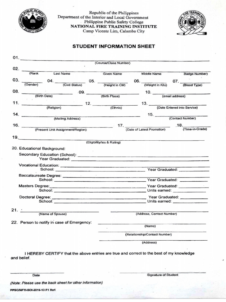 STUDENT APPLICATION INFORMATION SHEET PROGRAM CODE visual data 6