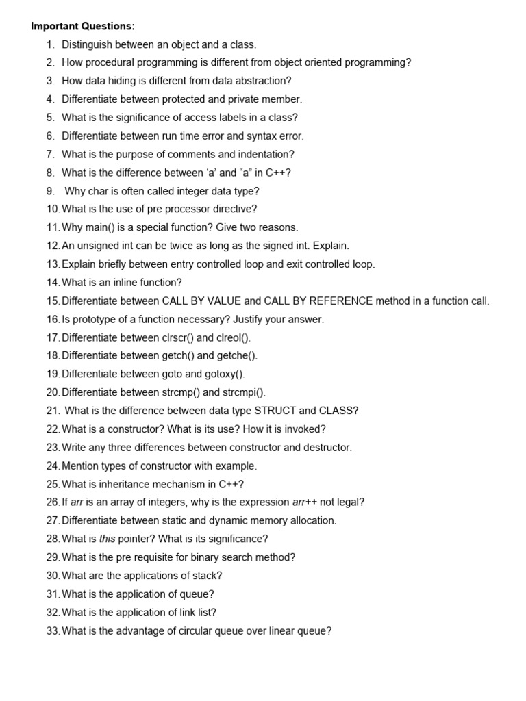 Important Questions CL 12 (2015-16) | PDF | Method (Computer ...