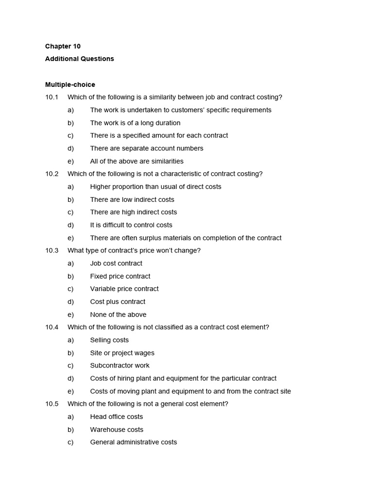 Contract Costing Quiz and Exercises | PDF | Cost | Prices